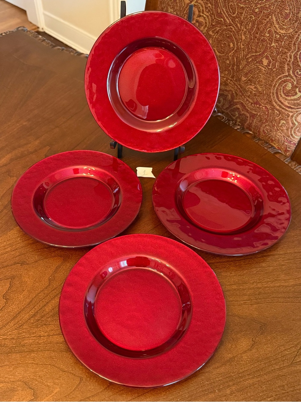 Set of 4 Vintage Pier 1 Imports Ruby Red 8.25” Glass Salad / Dessert Plates - #1